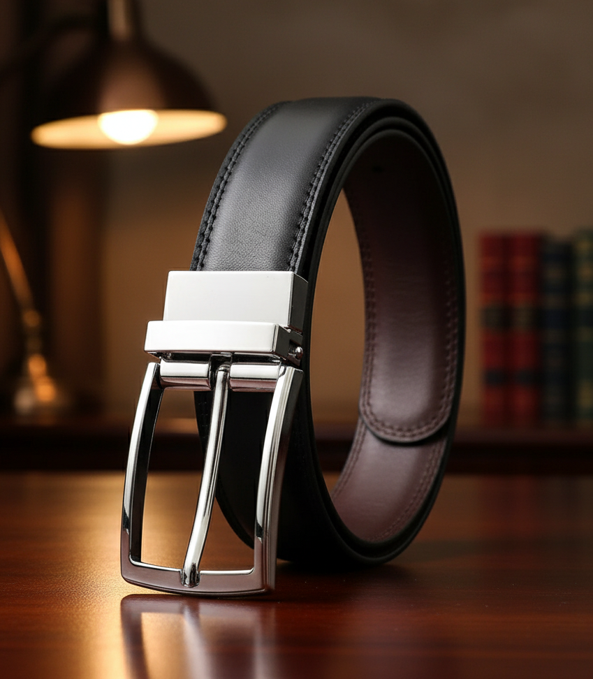 Casual Black Leather Belt - Genuine Leather & Stylish Design