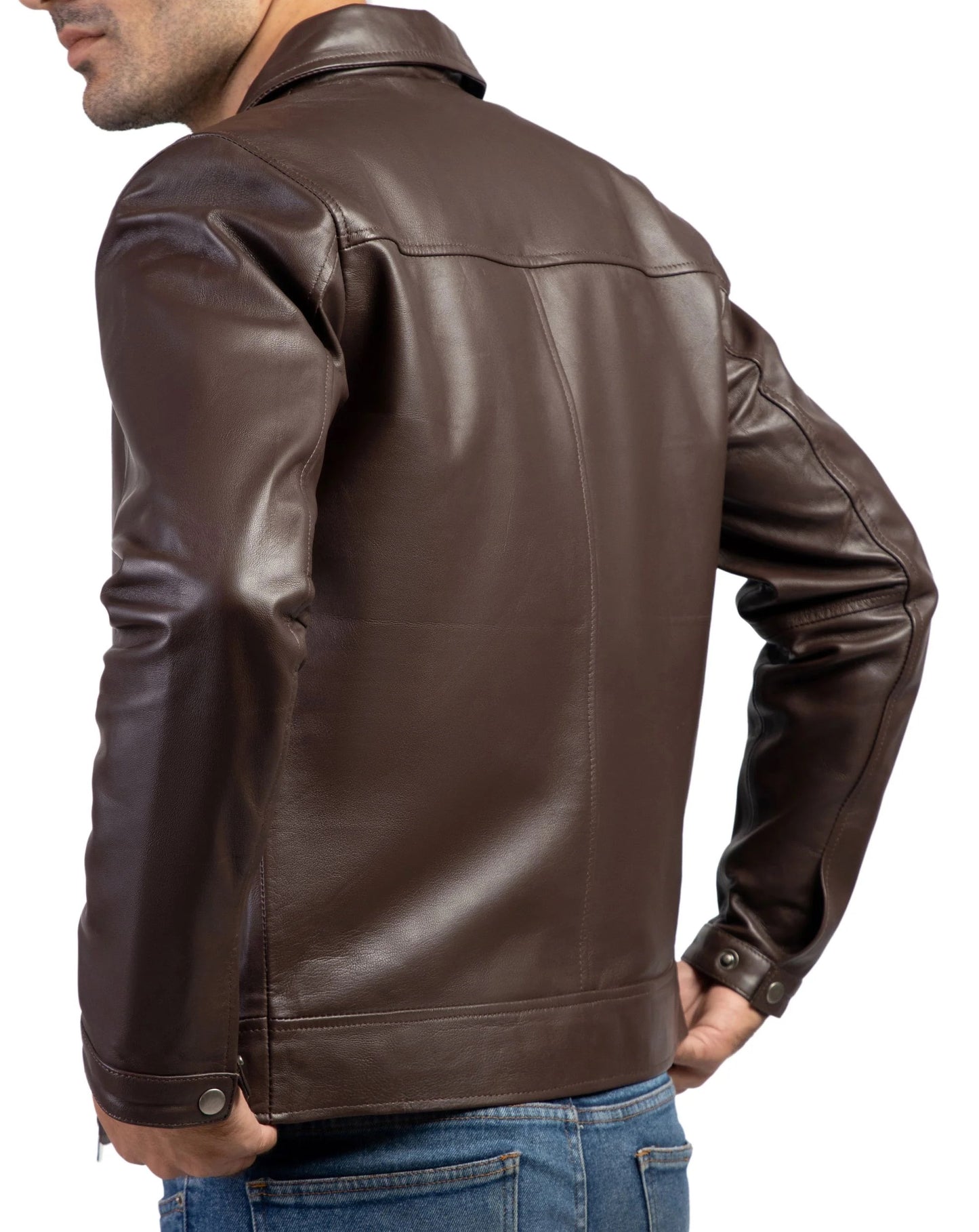 Premium Men’s Leather Jacket with Harrington Shirt Collar