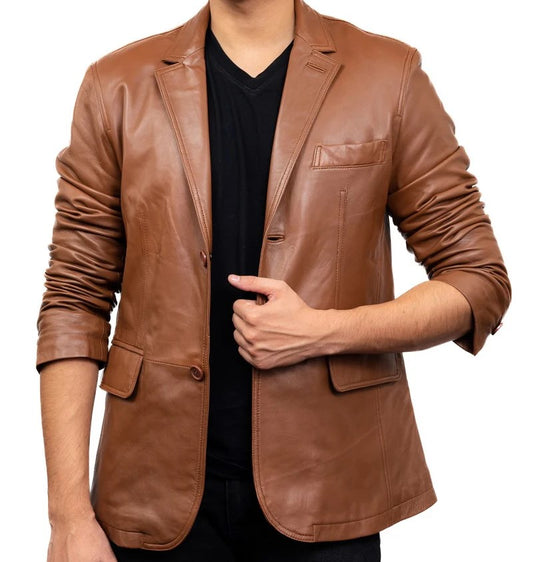 Men’s Cognac Sheep Leather 2-Button Blazer