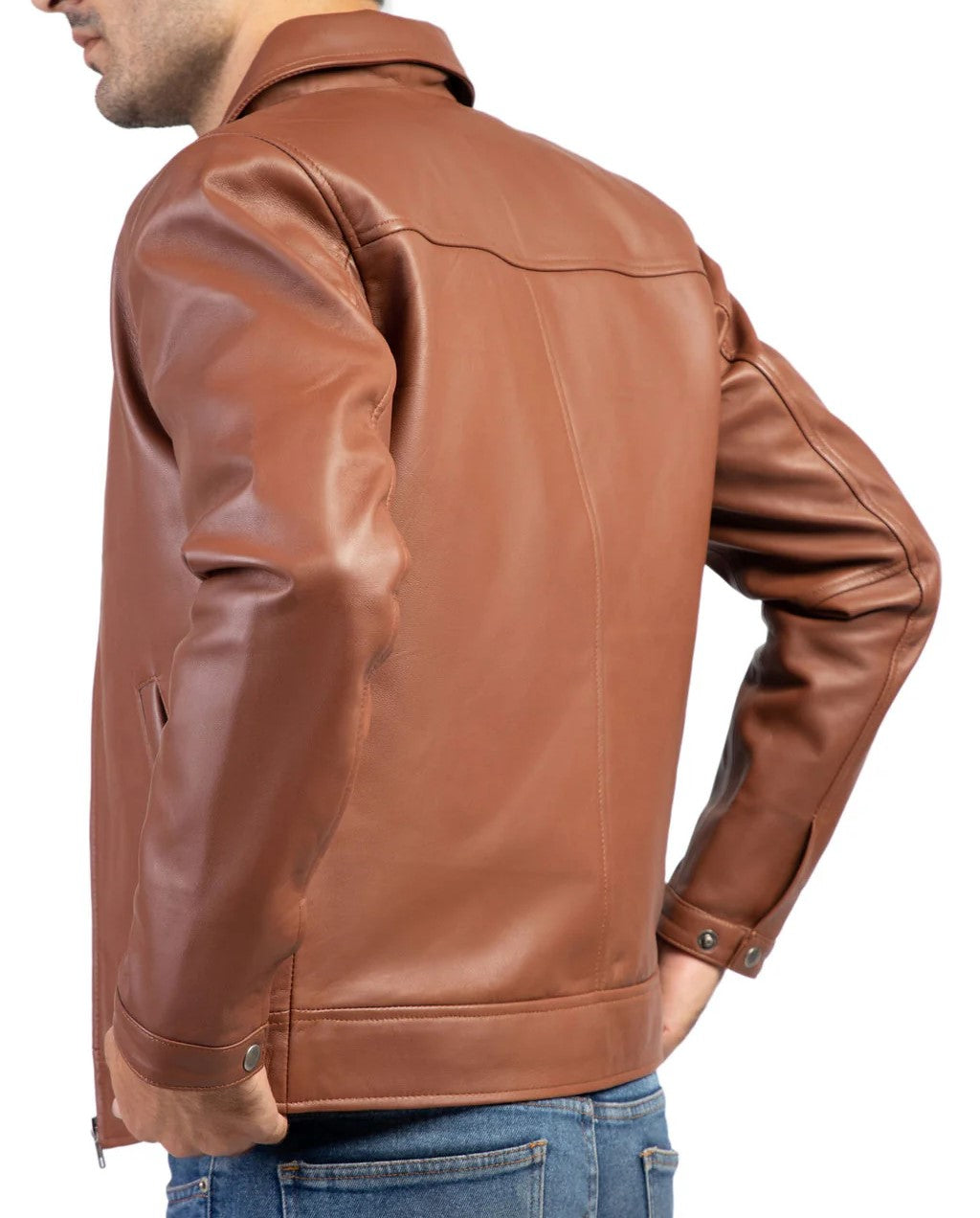 Premium Men’s Leather Jacket with Harrington Shirt Collar